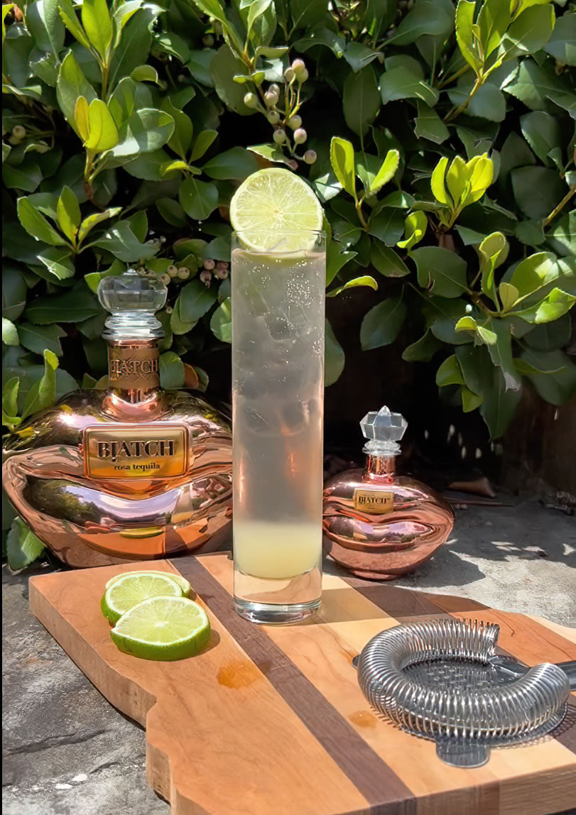 This light, zesty cocktail mixes BIATCH rosa with lime juice and club soda, served in a Tajin-rimmed glass for a tangy finish.