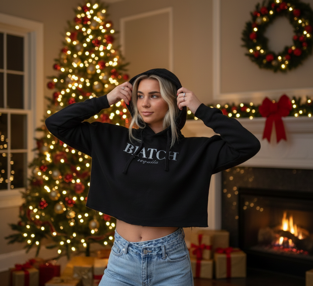 BIATCH® Black Crop Hoodie